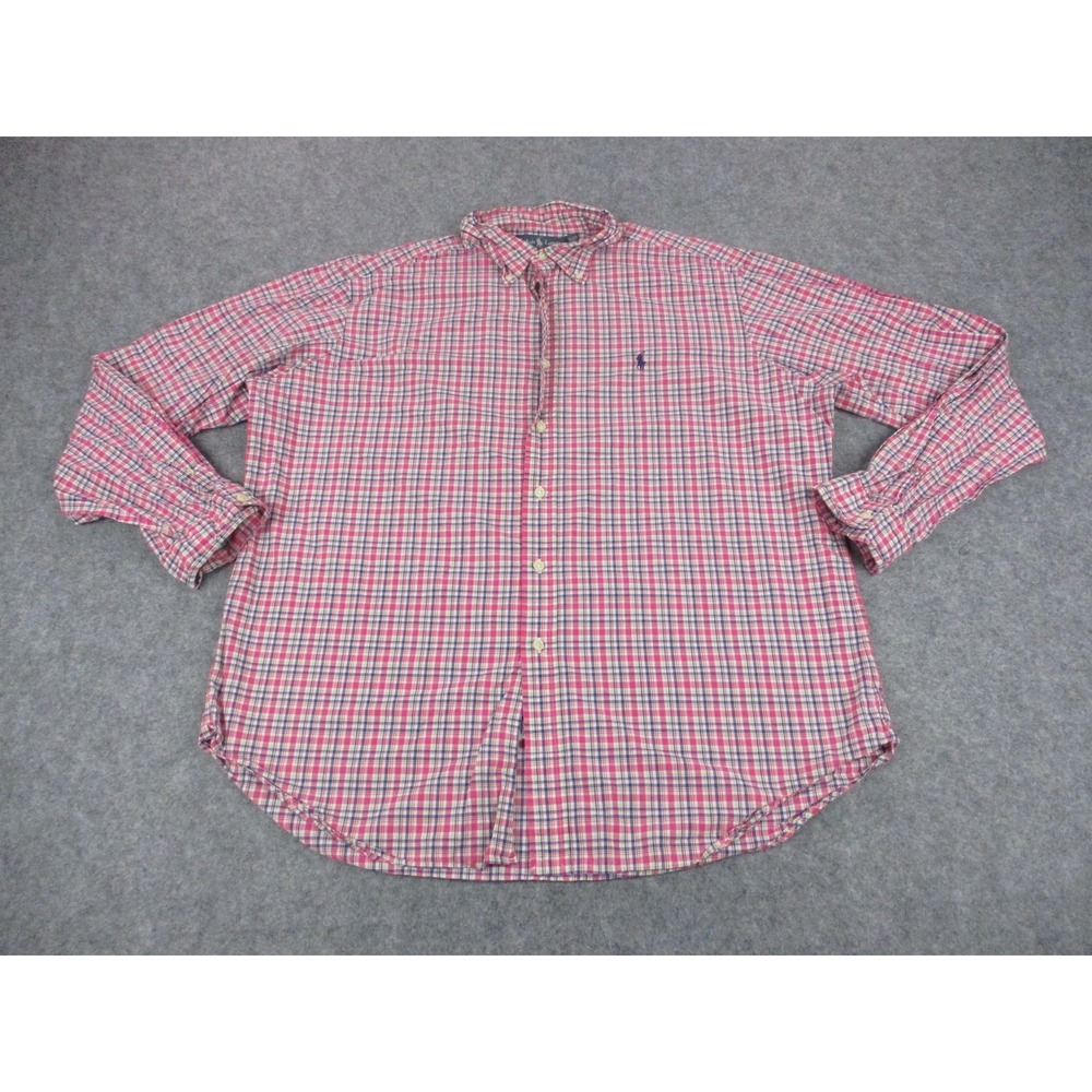 Ralph Lauren Shirt Mens‎ Extra Large Pink Plaid Classic Fit Button Down Pony